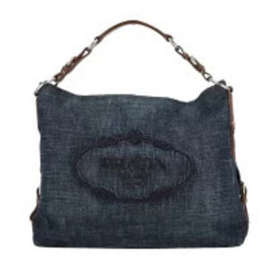 Prada denim hobo bag prominent embroidered Blue